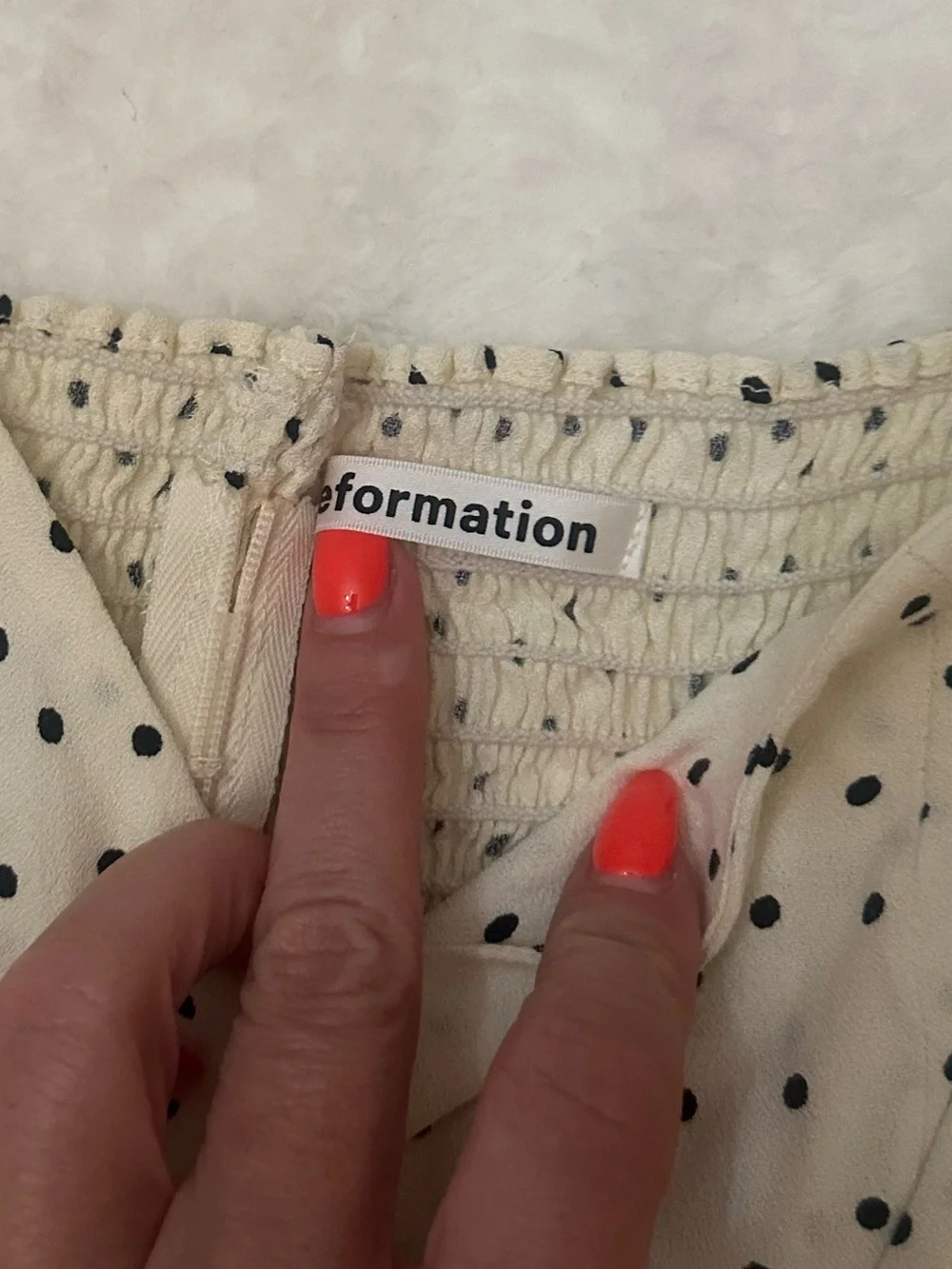 Reformation Nina Cream Nina Polka Dot Puff Sleeve Smocked Top 39249